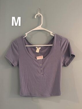T.J.Maxx Lavender Ribbed Henley Crop Top